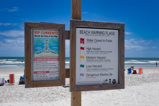 Beach safety signs at Crescent Beach